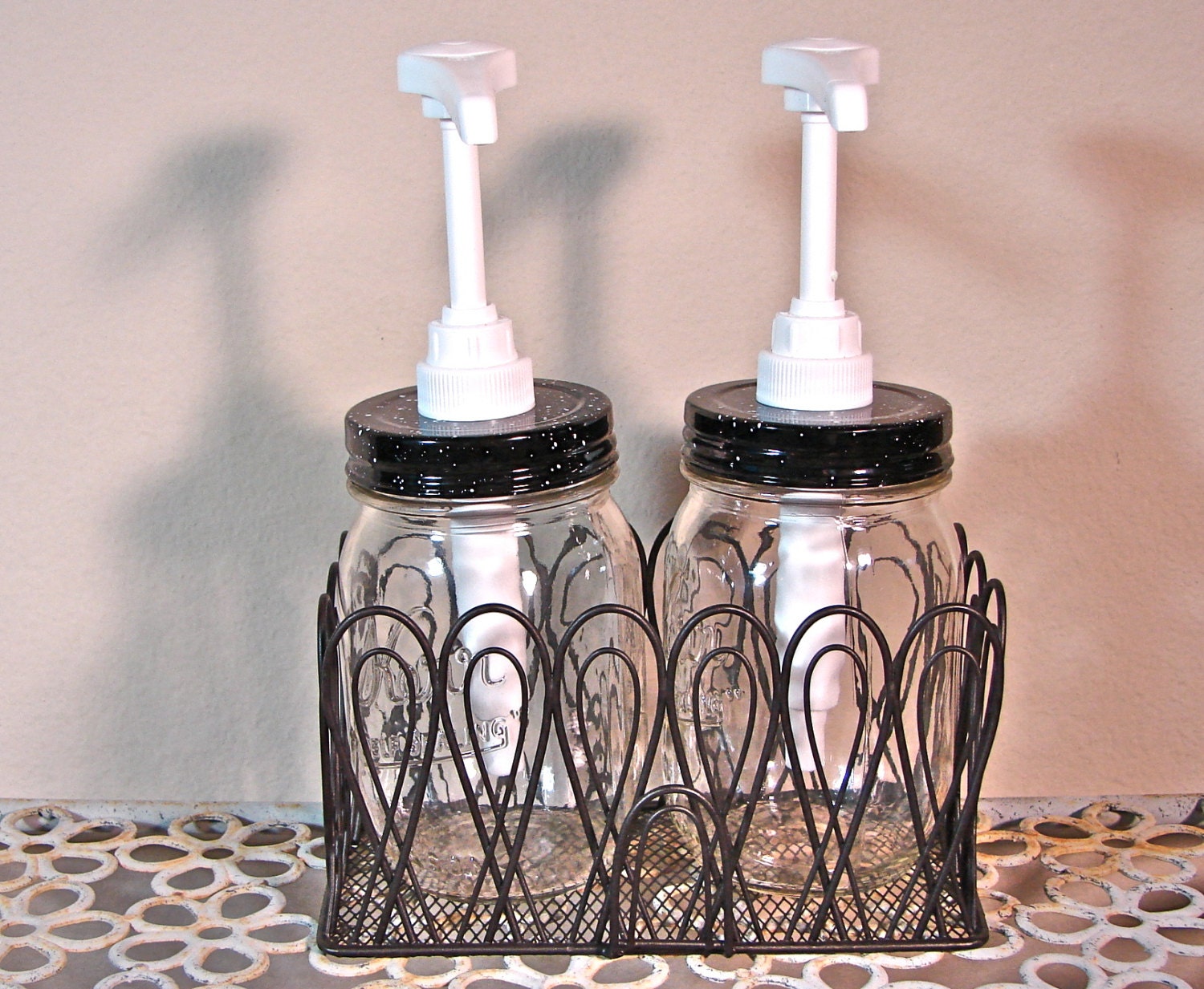 Mason Jar Condiment Serving Caddy With Vintage Style Black