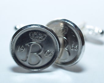 43rd Birthday Belgie 25 centimes Coin Cufflinks mounted in Silver Plated Cufflink Backs - 1974 43rd