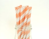 100 Peach Orange Paper Straws Retro Vintage Style Circus Wedding Birthday Bridal Baby Shower W/ Printable Flags Ready to Ship