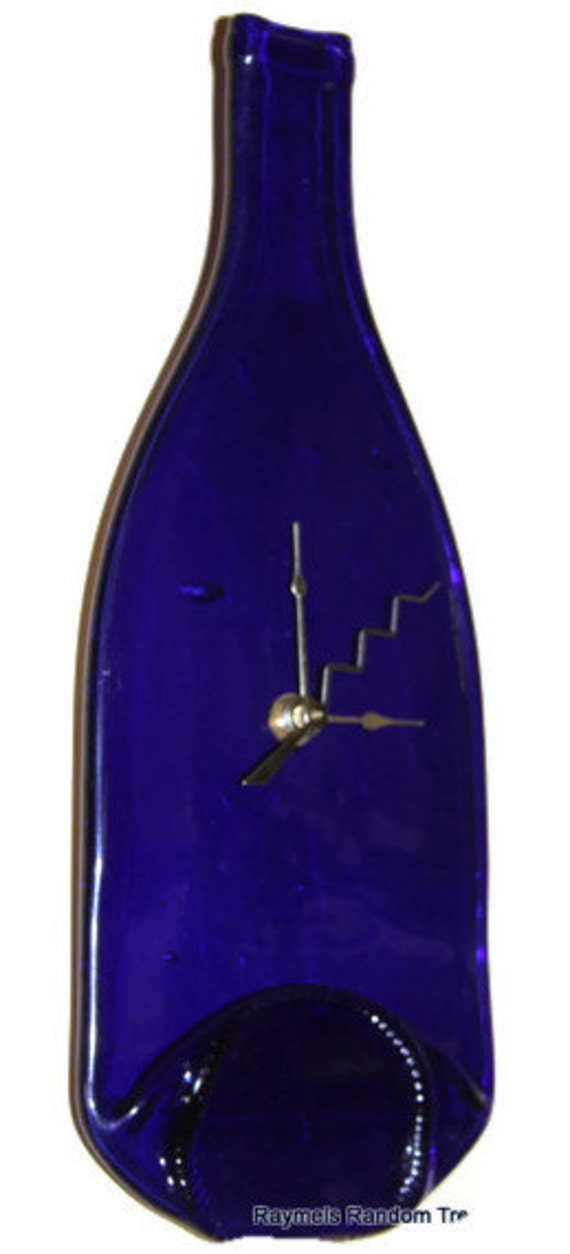 Melted Wine Bottle Wall Clock Cobalt Blue slumped fused by RayMels
