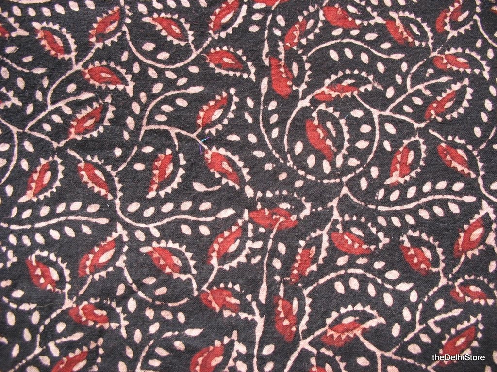 Handloom Indian cotton Leaf Block Print Fabric by Yard