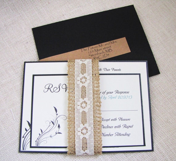 Items similar to Rustic Burlap and Lace Belly Band Wedding Invitation Sample Listing on Etsy