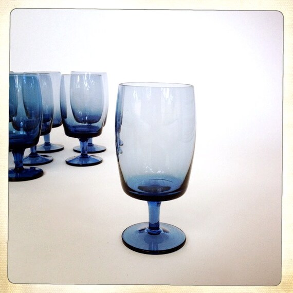 vintage Gorham crystal stemware iced tea goblet blue Accent