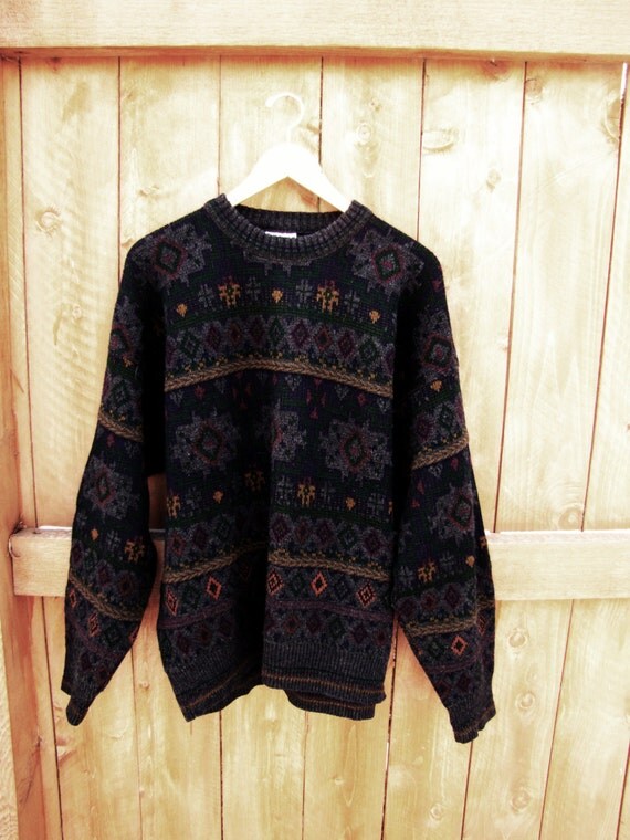 vintage oversized grandpa sweater. tribal pattern by VintageTins