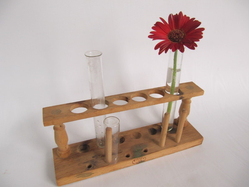 Vintage Science Test Tube Holder with three Test Tubes Flower
