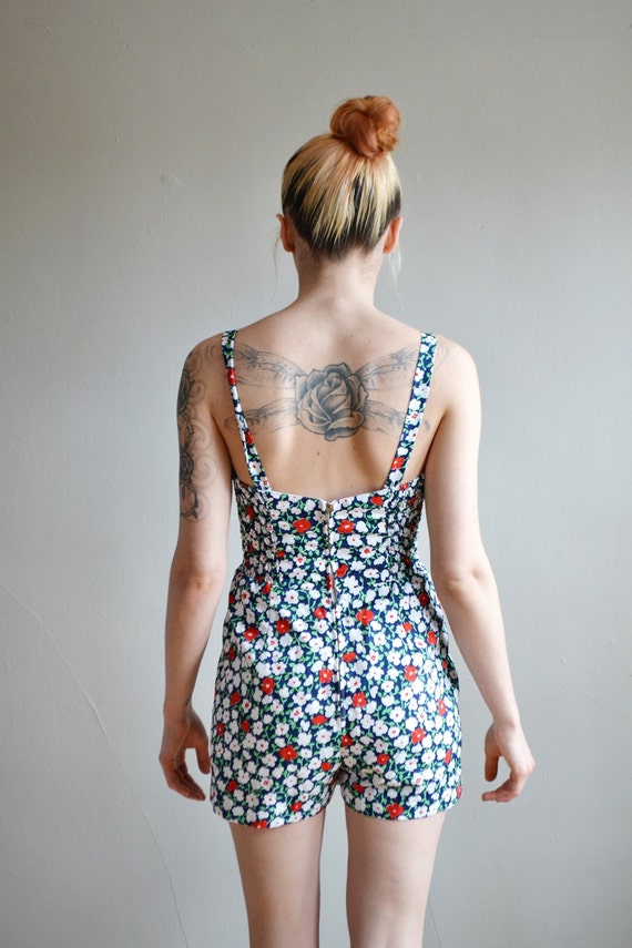 Vtg 70s 40s floral JUMPER one piece bathing suit // retro