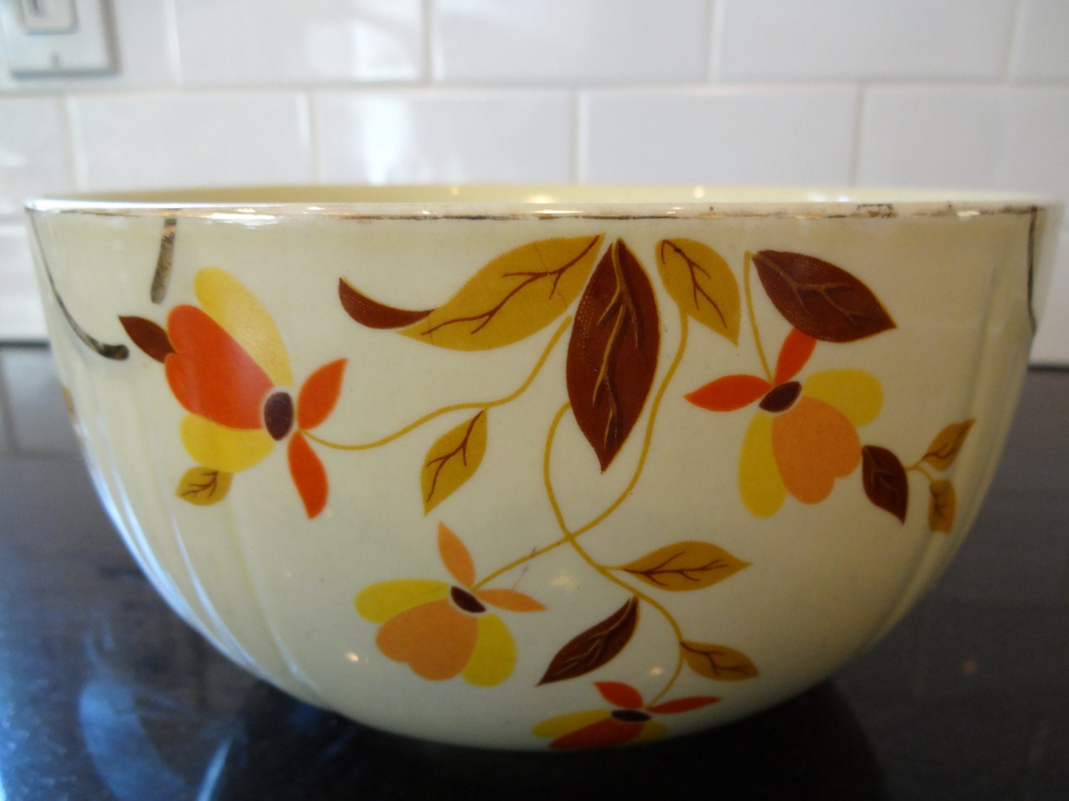Vintage Hall's Jewel Tea Autumn Leaf Mixing Bowl Jewel
