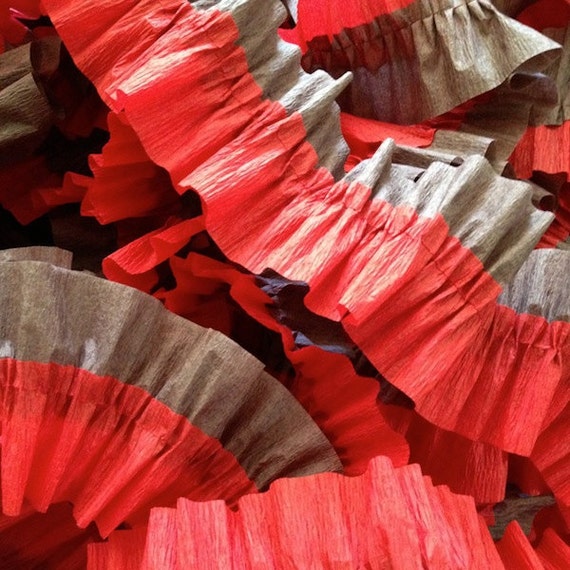 36 Feet RED and BROWN Ruffled Crepe Paper Streamers - Party Decoration - Craft and Party Supplies Il_570xn