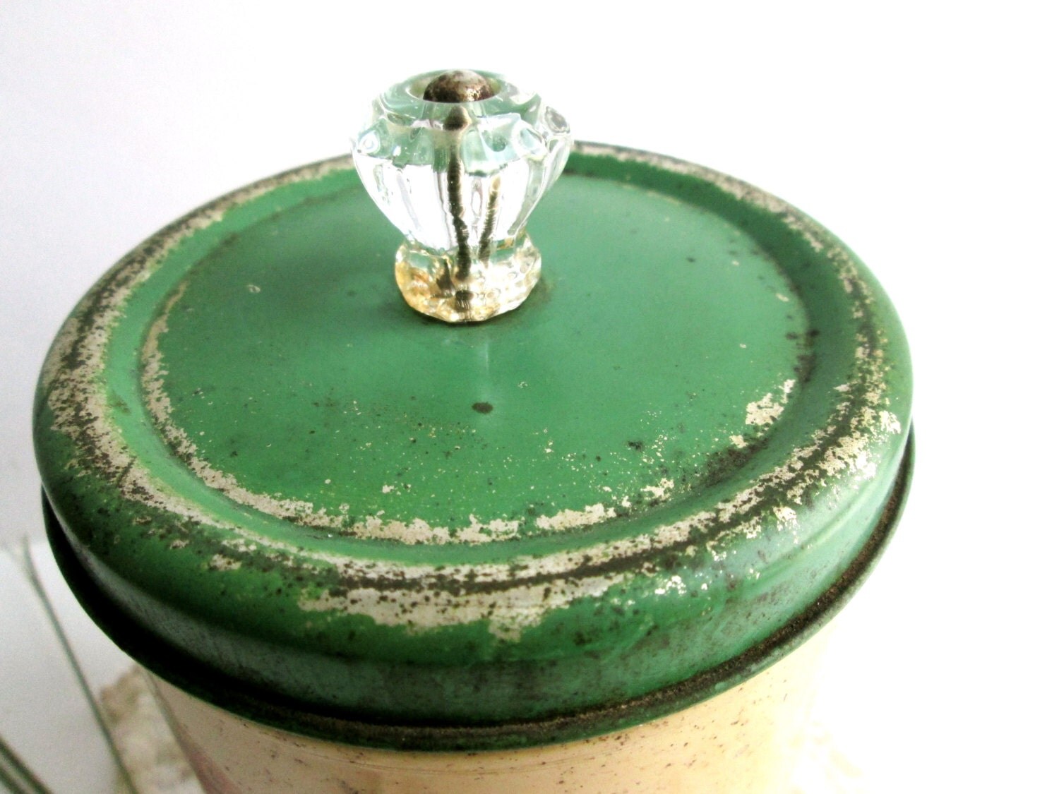 Floral canister w/ glass knob shabby vintage by LemonRoseStudio