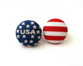 Americana Usa american flag small fabric button earrings