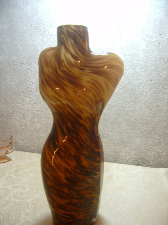 Art Glass Decorative Woman Bust Vase Butterscotch Swirls