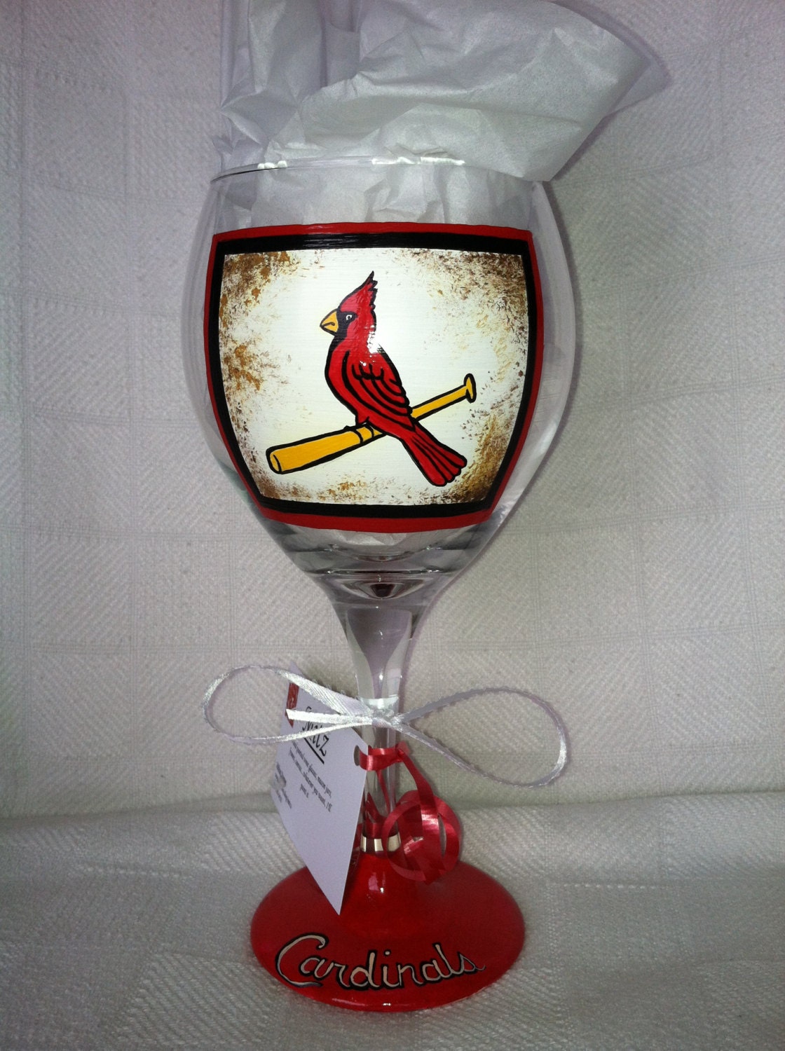 Hand painted St. Louis Cardinals baseball wine glass