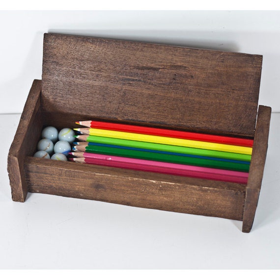 Rustic Wooden Pencil Case Vintage Shabby Chic Pen and Pencil