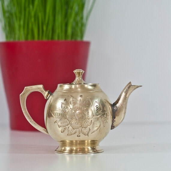 Brass Miniature Teapot Vintage Small Personal Teapot Listed