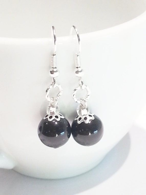 Black Swarovski Crystal Pearl Earrings 10mm 411 by CinfulDesigns