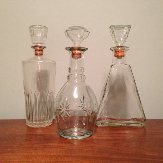 Vintage Clear Glass Decanter Trio