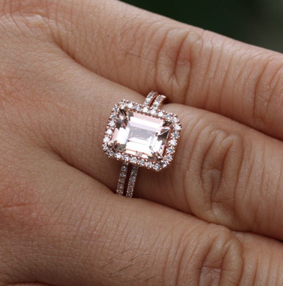 Emerald cut engagement ring matching wedding band