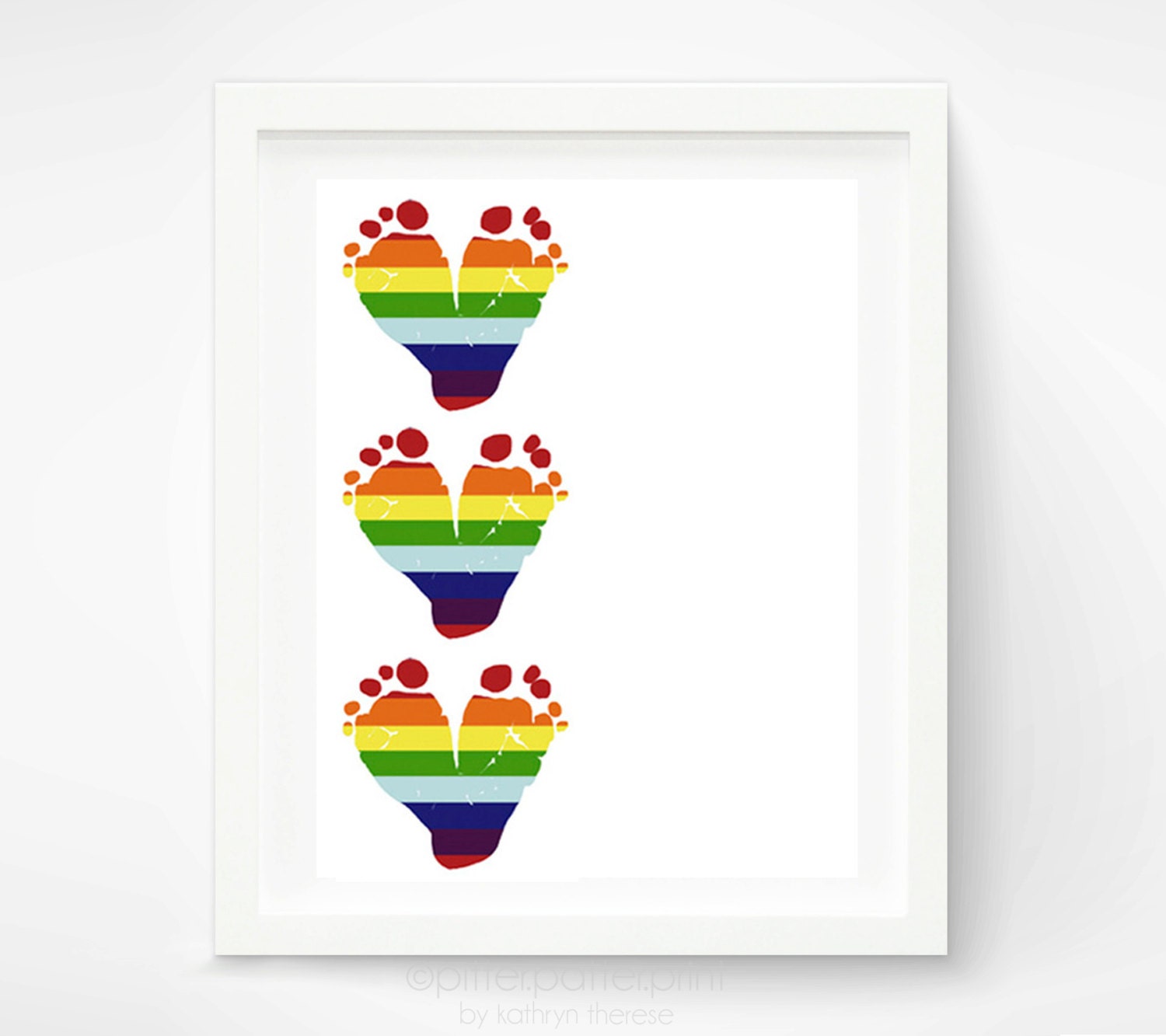 Rainbow Nursery Art Print Baby Footprint by PitterPatterPrint