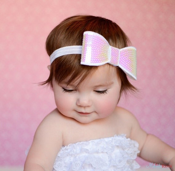 White Baby Headband White Bow Headband Bow by SweetEllasBoutique
