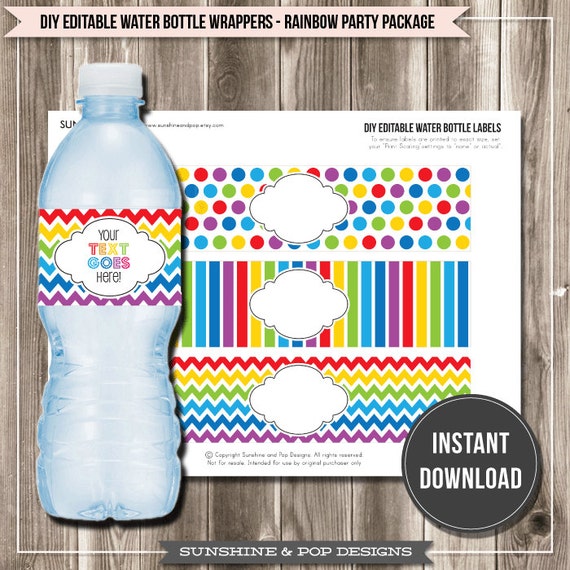 INSTANT DOWNLOAD - DIY Editable Rainbow Water Bottle Labels - Party Printable Circus Party Art Party Ready to print Paint party decorations Il_570xn