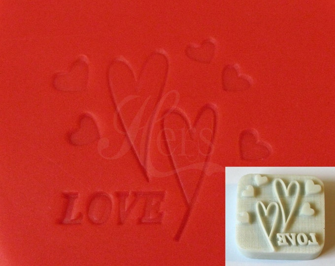 Handmade Cookie Stamp Seal Soap Stamp - Hearts with text "Love"