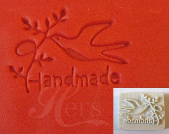 Handmade Cookie Stamp Seal Soap Stamp - Bird Plants "Handmade"