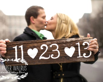 Wedding Save The Date Sign, Rustic Wedding Signs, Wedding Date Sign, Engagement Photo Prop Sign | 20x5.5
