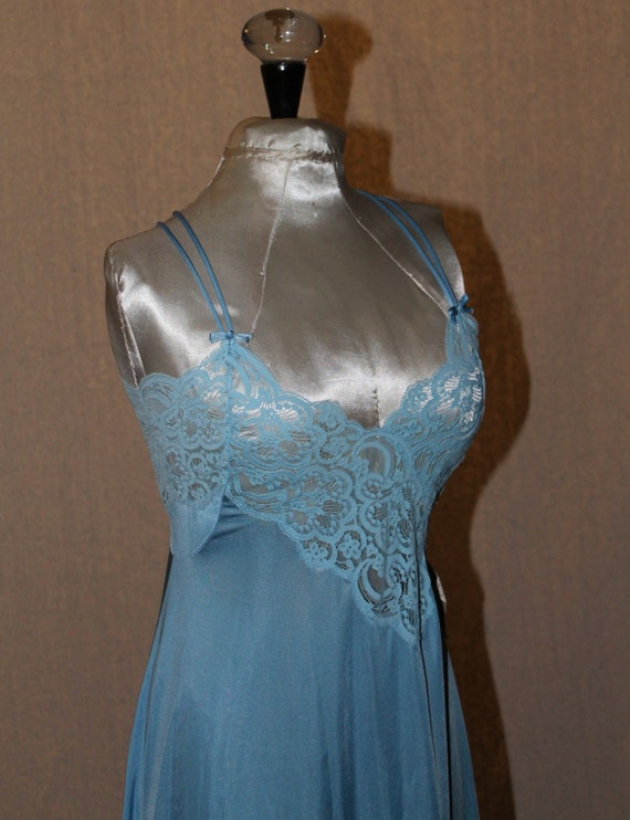 Long Light Blue Nylon Tricot Lingerie Gown by Lily of France