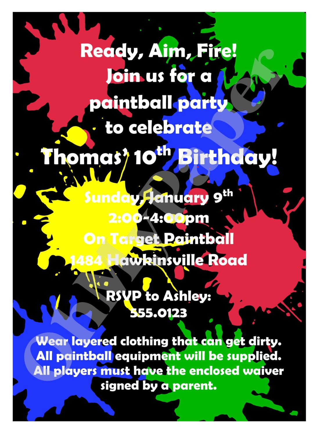 Paintball Birthday Invitations 5