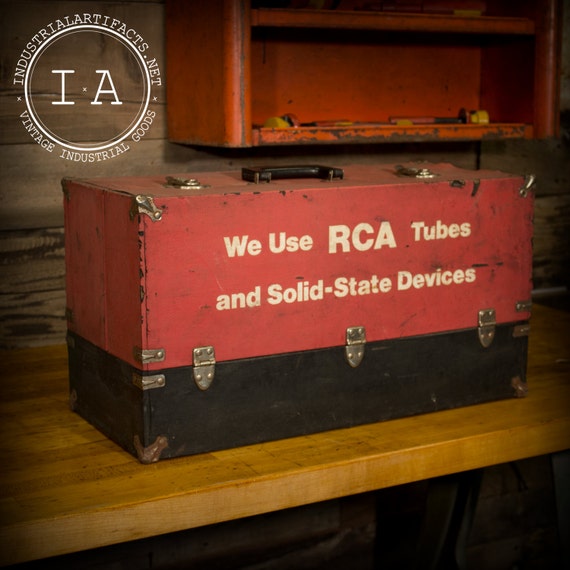 Vintage Industrial TV Repairman's Tube Case Tool Box Chest