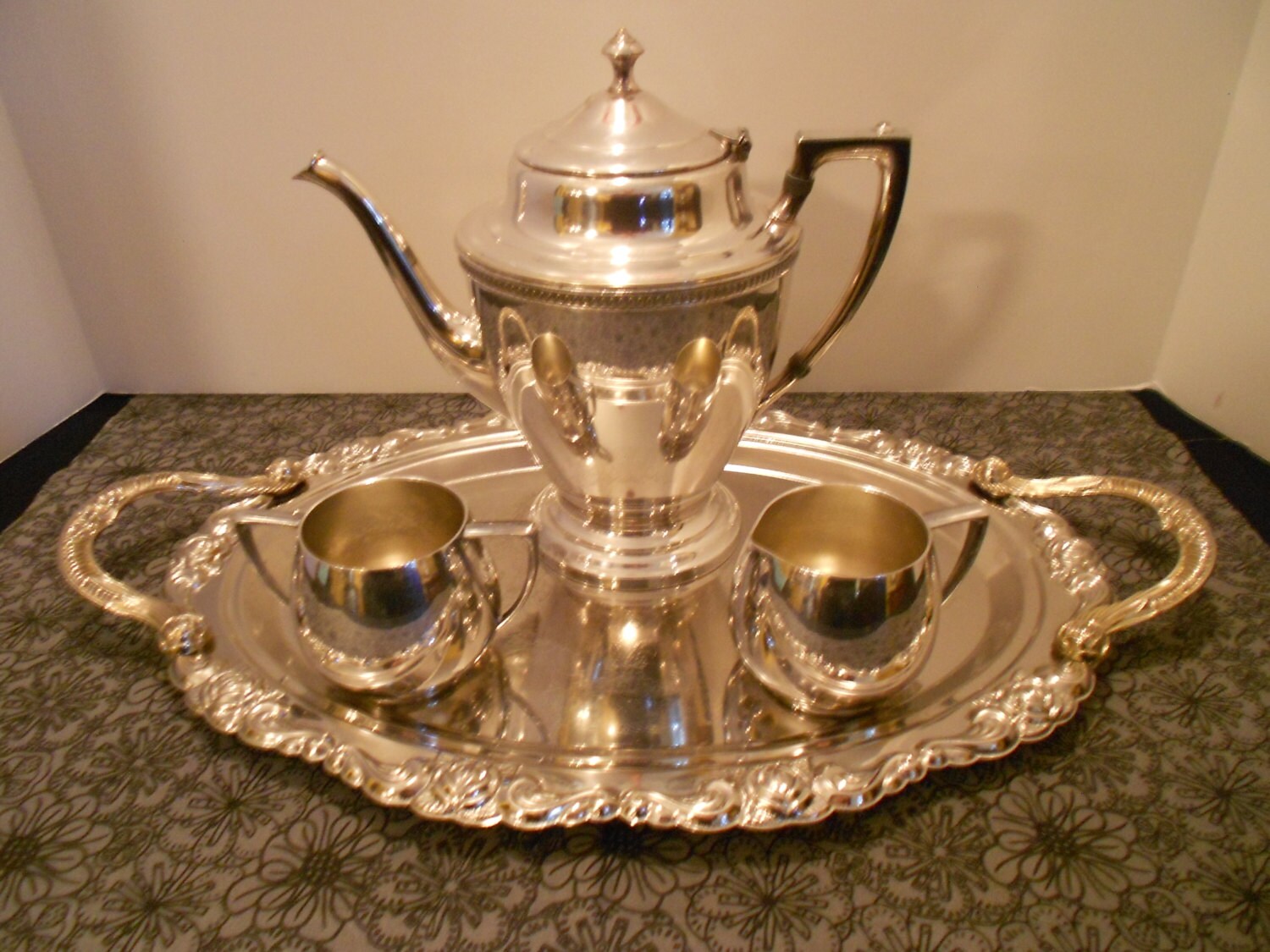 Silverplate Tea Set w/ Teapot Sugar Bowl Creamer & Serving