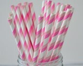 Pink Paper Straws, 50 Double PINK Striped Paper Straws, Cake Pops, Valentine's Day, Diy Flags Il_170x135