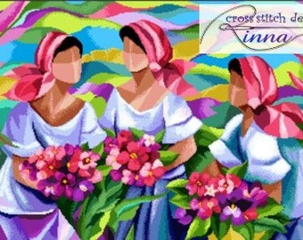 Filipino Art in Cross Stitch- Three Marias of Spring