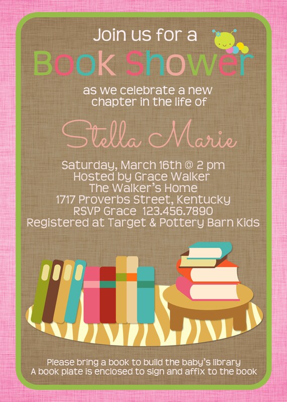 Baby Shower Invitation with Book Plate Stock the Library 5