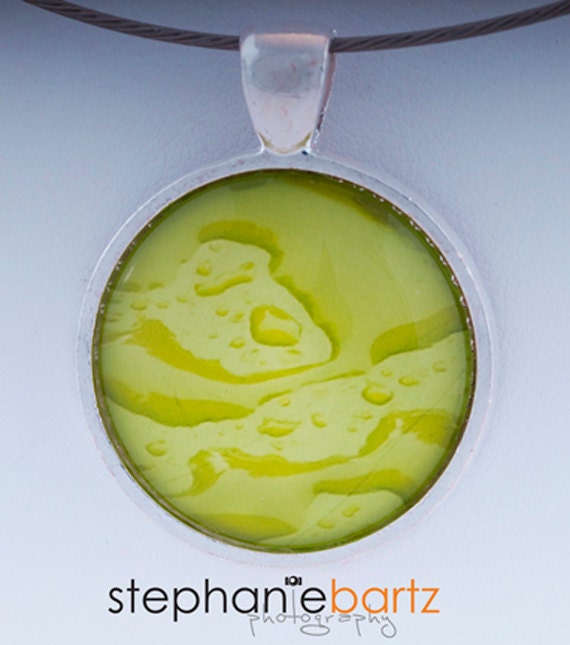Lime Green wearable art domed glass gift for her 25mm