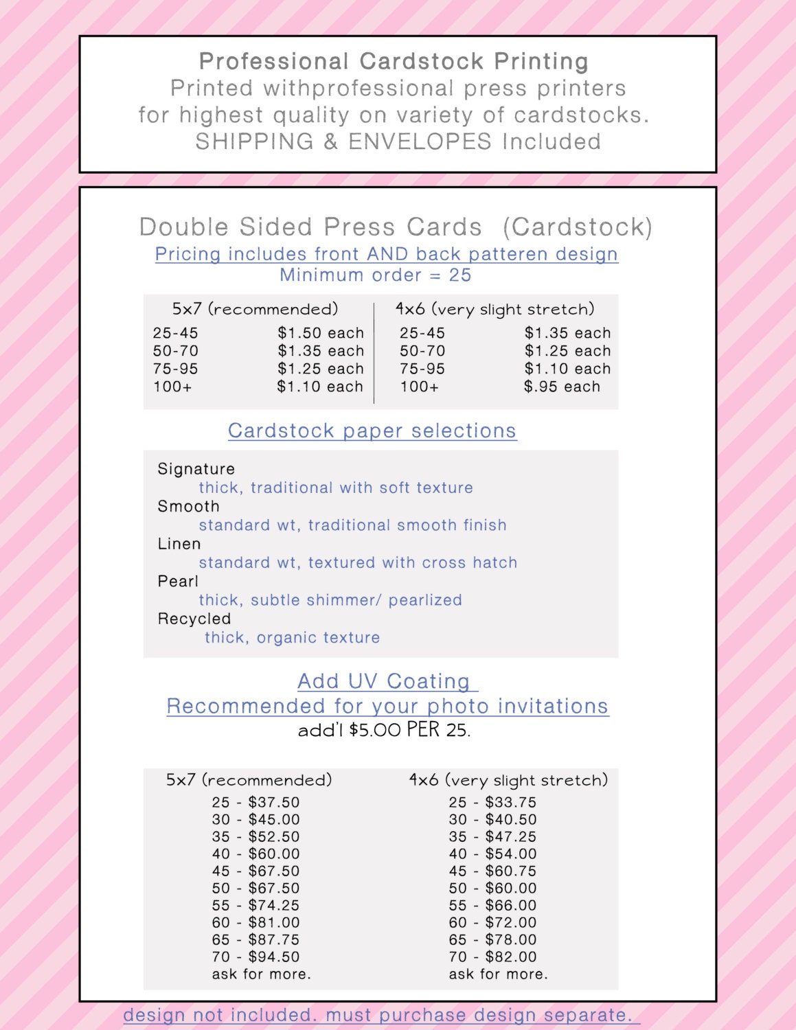 40 Cardstock Professional Prints 5x7