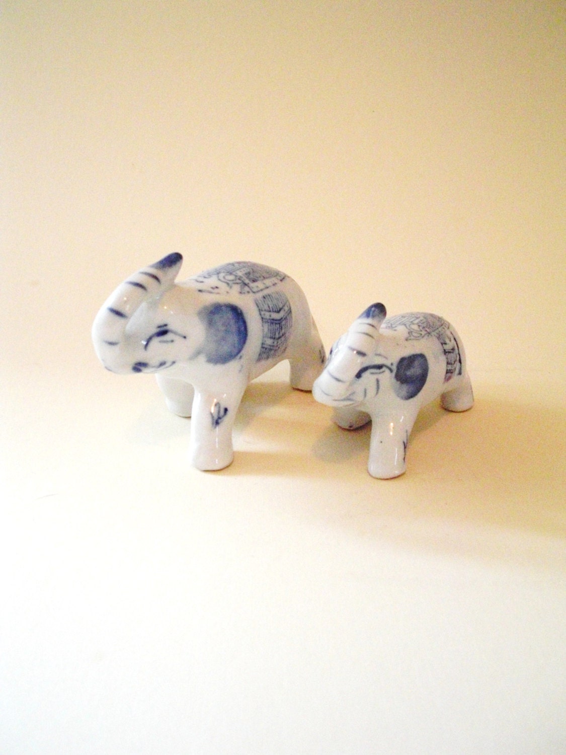 Pair of Chinoiserie Blue and White Elephants by MyDarlingHouse