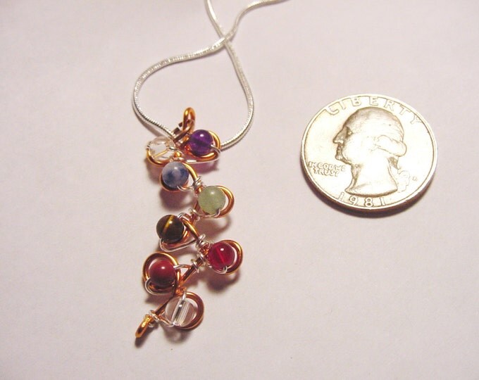 7 Chakra Tree Copper Pendant Necklace , Copper Wire Wrapped Gemstones, Reiki Pendant, Healing Pendant, Free Shipping, Gift Idea
