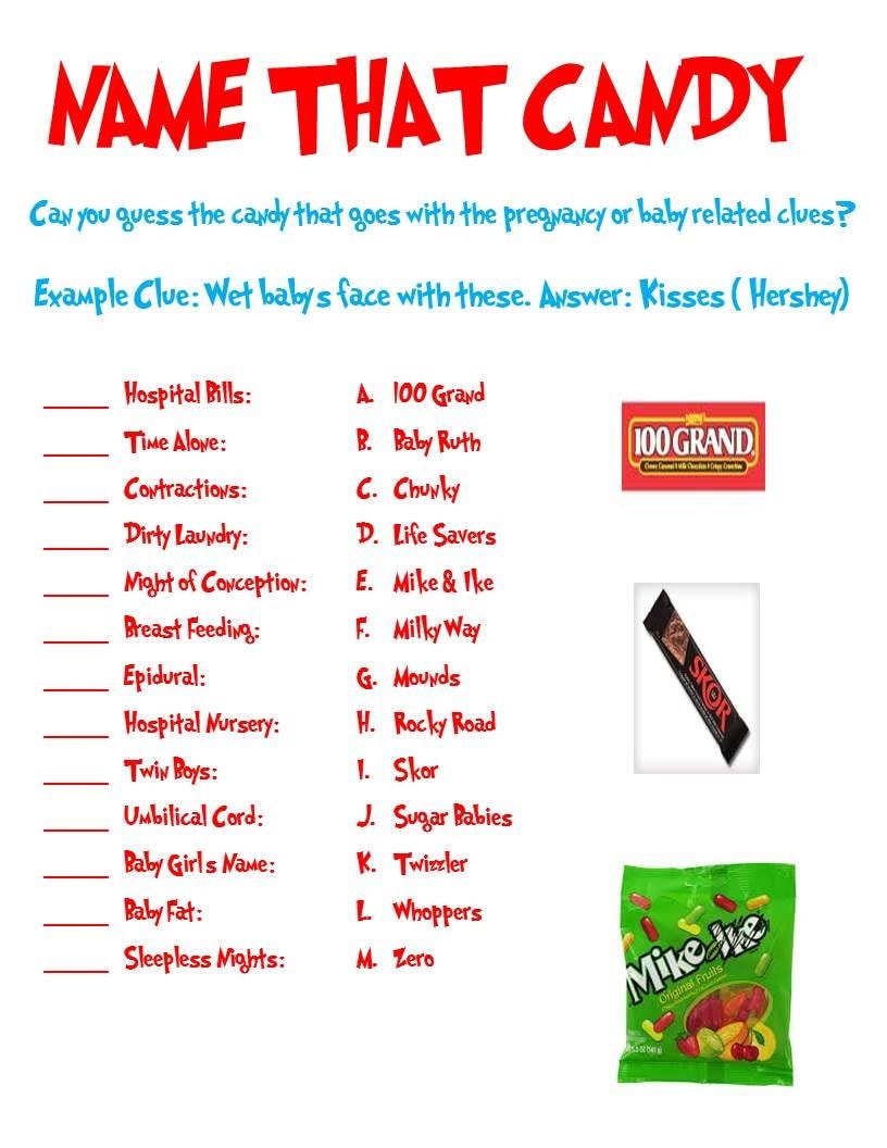 Name That Candy Baby Shower Game Can Be Used for Any Themed Name That Candy Baby Shower Game Can Be Used for Any Themed