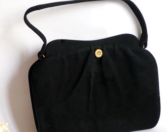 1940s suede leather handbag with coin purse