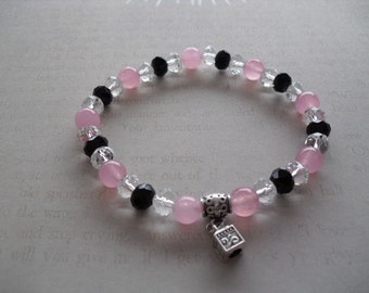 Pink,black & clear crystal quartz gemstones bracelet