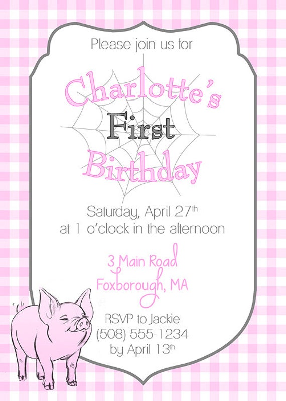 Charlotte s Web Birthday Party Invitation By TheLovelyCollection