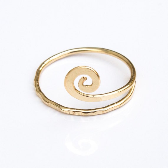 Spiral Hammered Gold Adjustable Knuckle Ring