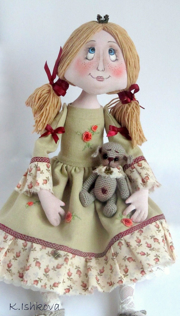 Textile Art Cloth doll Where is my prince by ArtDollsByKseniya