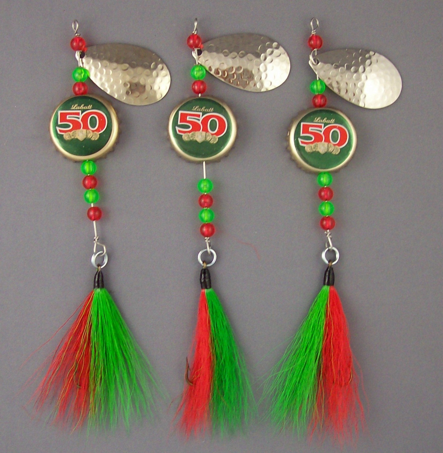 Labatt 50 Beer cap fishing lures Set of three by MoreFishingLures