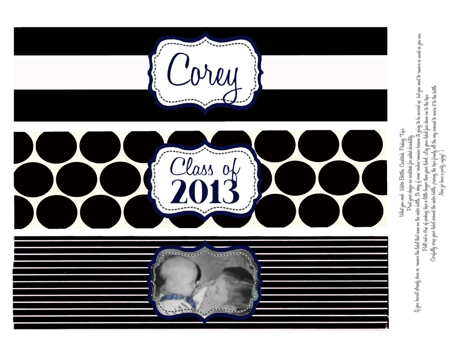 diy graduation themed water bottle labels by cakefacetoppers