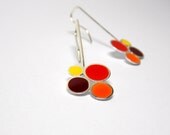 Summer Earrings - Silver  earrings - Sterling Silver Earrings - Red Orange Yellow - Sunset - Summer - Dots -  Contemporary