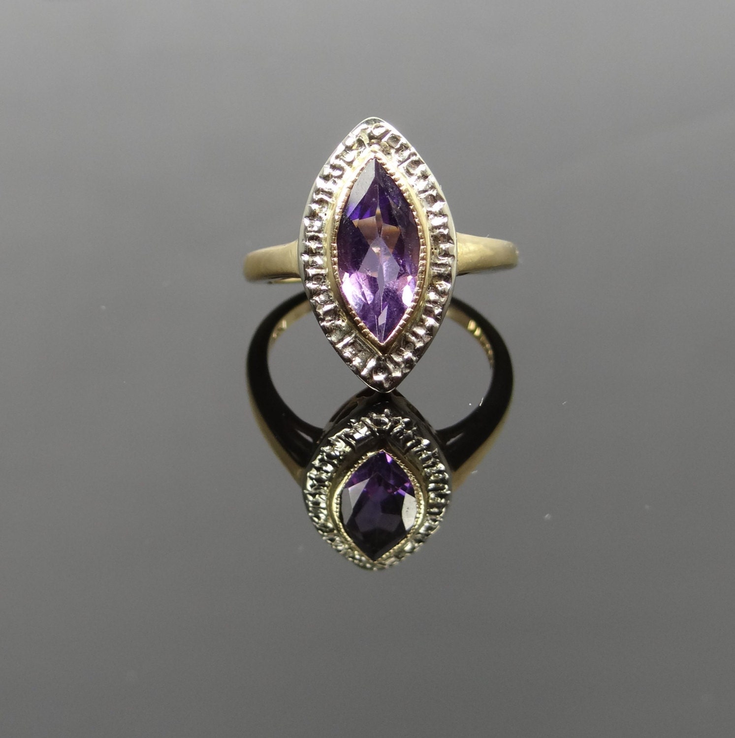 Vintage Two Tone Marquise Cut Amethyst Ring RLRL6P-P