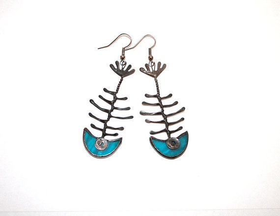 Fish Bone earrings, Skeleton earrings, Blue Beach Fashion,  Unique for Summer