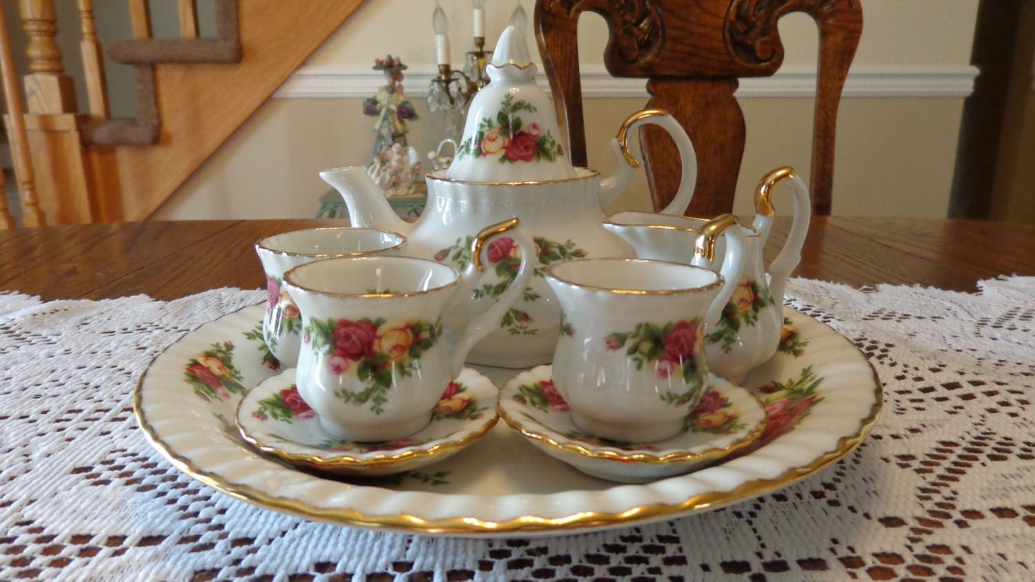 Miniature Tea Set By Royal Albert Bone China Old Country Rose